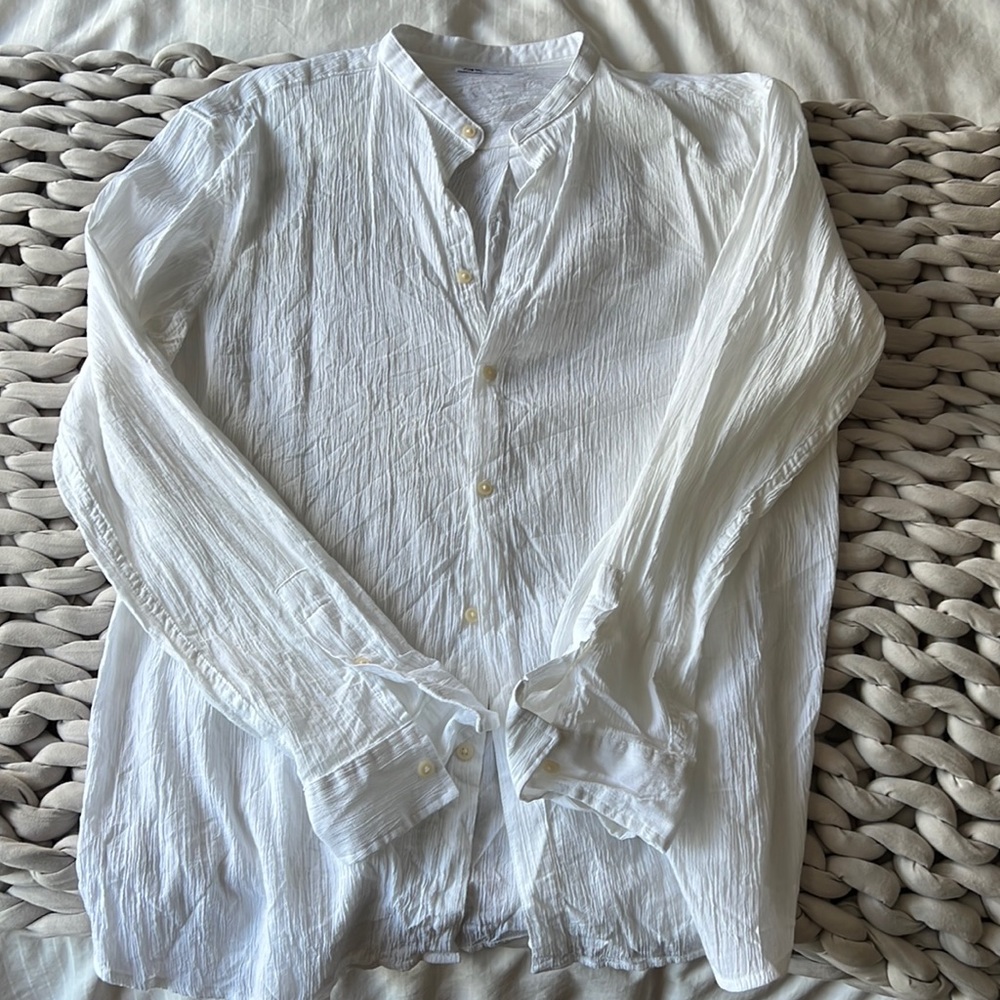Zara Man White Flat Casual Collar Button Down